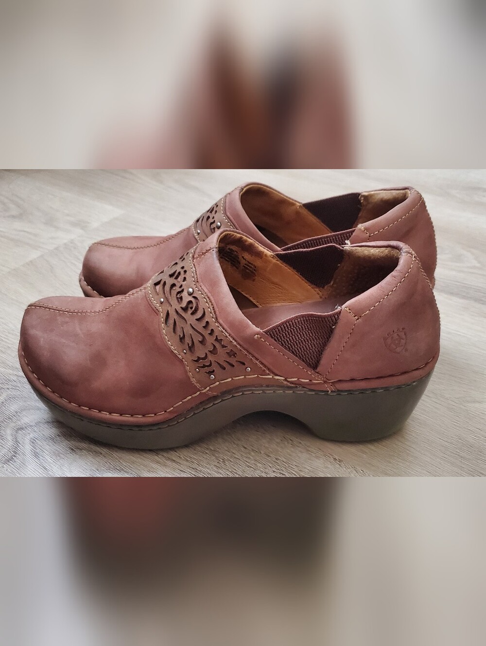 Ariat Brown Tambour Leather Suede Clogs Western Shoes Women's Size US 9.5B